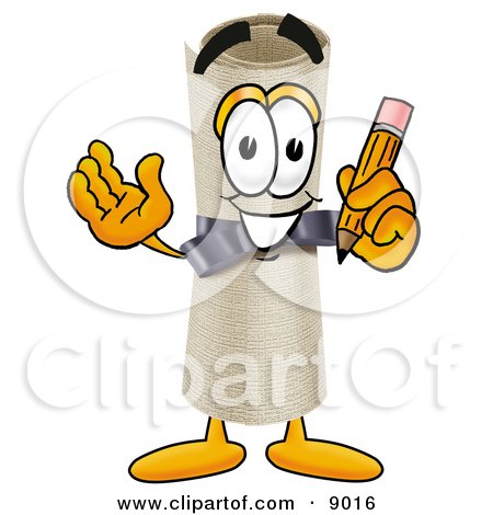 Clipart Picture of a Diploma Mascot Cartoon Character Holding a Pencil by Mascot Junction