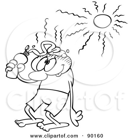 Royalty-Free (RF) Clipart Illustration of an Outlined Toon Guy Putting Sun Block On His Head by gnurf