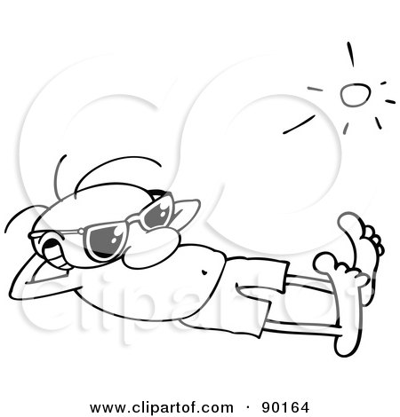 Royalty-Free (RF) Clipart Illustration of an Outlined Toon Guy Sun Bathing by gnurf
