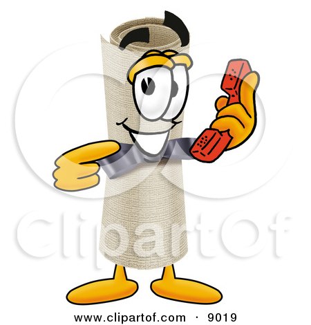Clipart Picture of a Diploma Mascot Cartoon Character Holding a Telephone by Mascot Junction