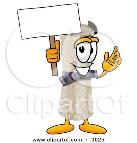 Clipart Picture of a Diploma Mascot Cartoon Character Holding a Blank Sign by Mascot Junction