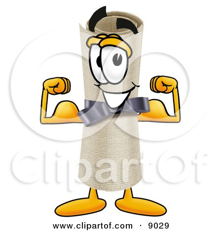 Clipart Picture of a Diploma Mascot Cartoon Character Flexing His Arm Muscles by Mascot Junction