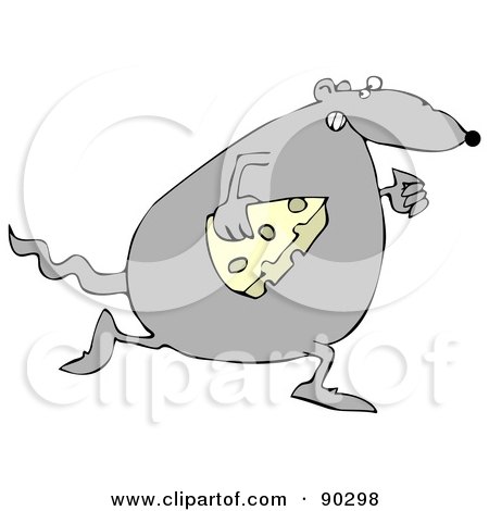 Royalty-Free (RF) Clipart Illustration of a Fat Gray Rat Running With A Slice Of Cheese by djart
