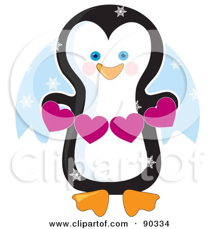 Royalty-Free (RF) Clipart Illustration of a Cute Penguin Holding Paper Hearts by Maria Bell