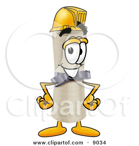 Clipart Picture of a Diploma Mascot Cartoon Character Wearing a Helmet by Mascot Junction
