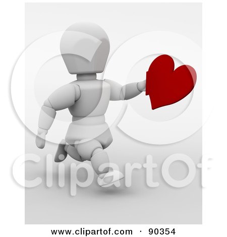 Royalty-Free (RF) Clipart Illustration of a 3d White Character Running With A Valentine's Day Heart by KJ Pargeter