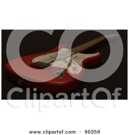Royalty-Free (RF) Clipart Illustration of a 3d Red And White Electric Guitar On Black by KJ Pargeter