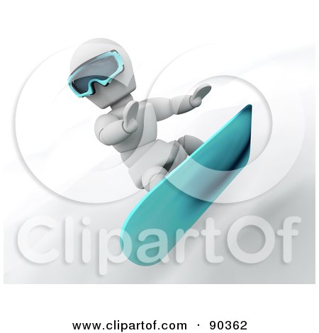 Royalty-Free (RF) Clipart Illustration of a 3d White Character Snowboarding - Version 3 by KJ Pargeter