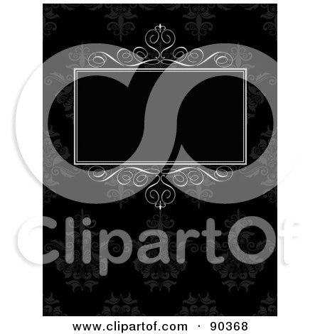 Royalty-Free (RF) Clipart Illustration of a Black And White Ornate Background With A Blank Text Box by KJ Pargeter