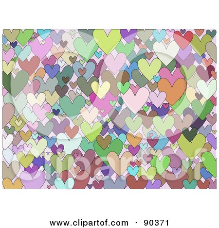 Royalty-Free (RF) Clipart Illustration of a Background Of Colorful Hearts Of Different Sizes by KJ Pargeter