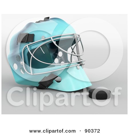 Royalty-Free (RF) Clipart Illustration of a 3d Ice Hockey Goalie Helmet And Puck by KJ Pargeter