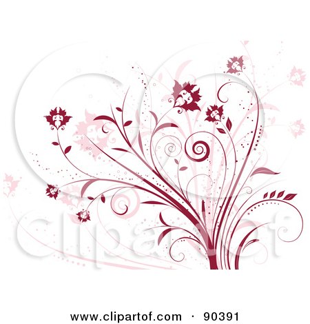 Royalty-Free (RF) Clipart Illustration of a Background Of Red And Pink Floral Vines Over White by KJ Pargeter