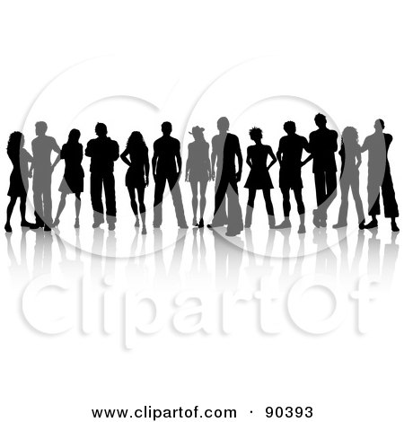Royalty-Free (RF) Clipart Illustration of a Crowd Of Silhouetted Young Adults Standing by KJ Pargeter