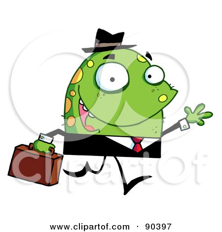 Royalty-Free (RF) Clipart Illustration of a Waving Toon Monster Businessman In A Black Suit by Hit Toon