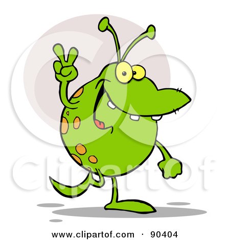 Royalty-Free (RF) Clipart Illustration of a Peaceful Spotted Green Alien Walking by Hit Toon
