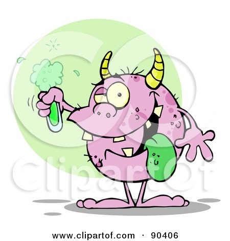 Royalty-Free (RF) Clipart Illustration of a Horned Monster Holding A Green Potion by Hit Toon
