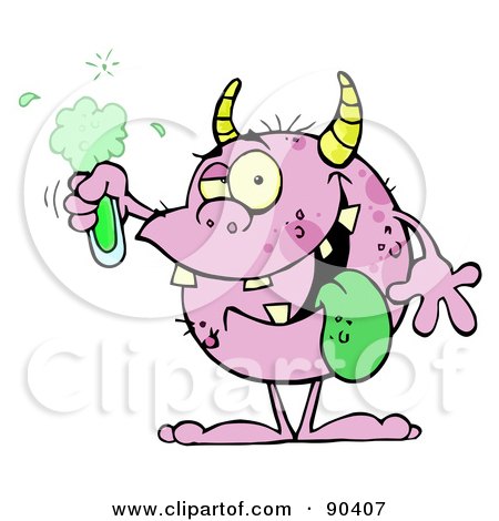 Royalty-Free (RF) Clipart Illustration of a Pink Monster Holding A Green Potion by Hit Toon