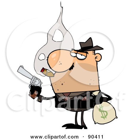 Royalty-Free (RF) Clipart Illustration of a Mobster Smoking A Cigar And Robbing A Bank by Hit Toon