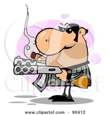 Royalty-Free (RF) Clipart Illustration of a Tough Gangster Holding Two Machine Guns And Smoking A Cigar by Hit Toon