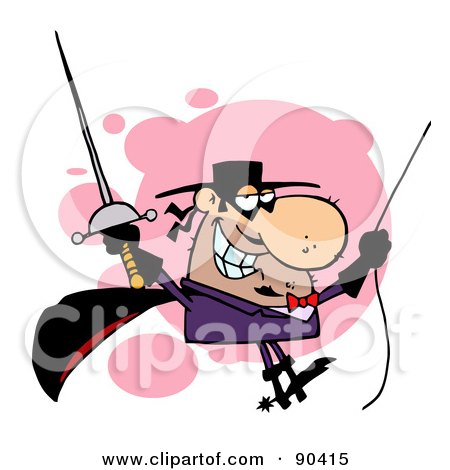 Royalty-Free (RF) Clipart Illustration of a Masked Man Holding A Sword And Swinging From A Rope by Hit Toon