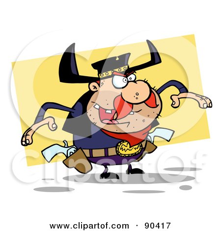 Royalty-Free (RF) Clipart Illustration of a Western Cowboy Ready To Draw His Pistols by Hit Toon