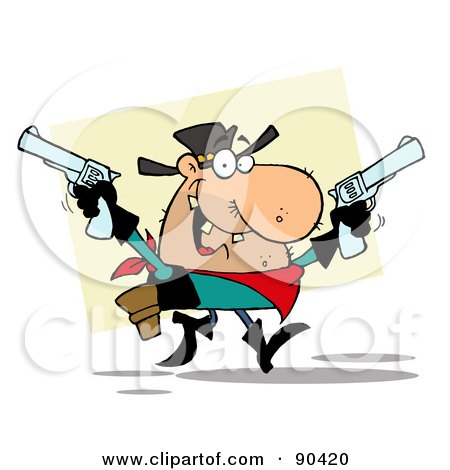 Royalty-Free (RF) Clipart Illustration of a Western Cowboy Holding Up Two Pistols by Hit Toon