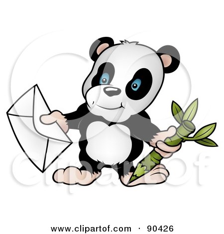 Royalty-Free (RF) Clipart Illustration of a Panda Bear Holding A Pencil And An Envelope by dero