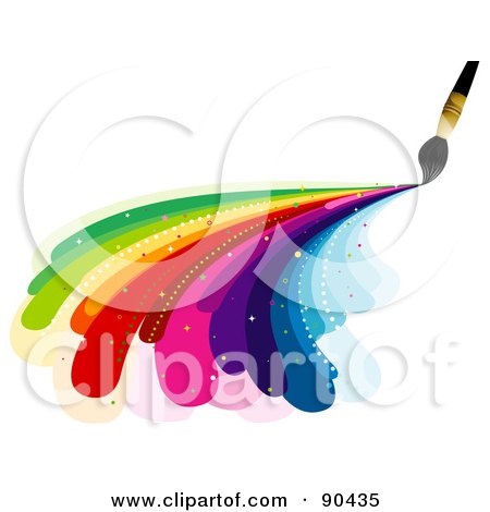 Royalty-Free (RF) Clipart Illustration of a Paintbrush Painting Rainbow Curves by BNP Design Studio
