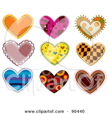 Royalty-Free (RF) Clipart Illustration of a Digital Collage Of Colorful Heart Patches And Designs - Version 2 by BNP Design Studio