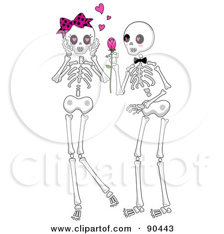 Royalty-Free (RF) Clipart Illustration of a Male Skeleton Giving A Female A Rose by BNP Design Studio