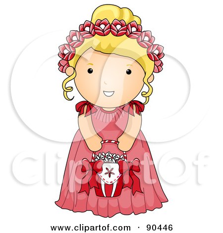 Royalty-Free (RF) Clipart Illustration of a Cute Blond Wedding Flower Girl In A Pink Dress by BNP Design Studio