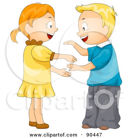 Royalty-Free (RF) Clipart Illustration of a Boy And A Girl Playing A Hand Game by BNP Design Studio