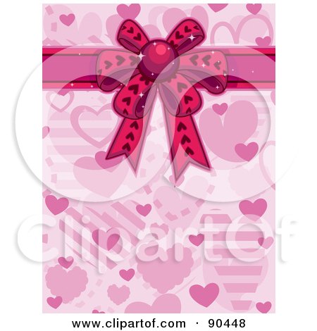Royalty-Free (RF) Clipart Illustration of a Pink Valentine Heart Background With A Ribbon And Bow by BNP Design Studio