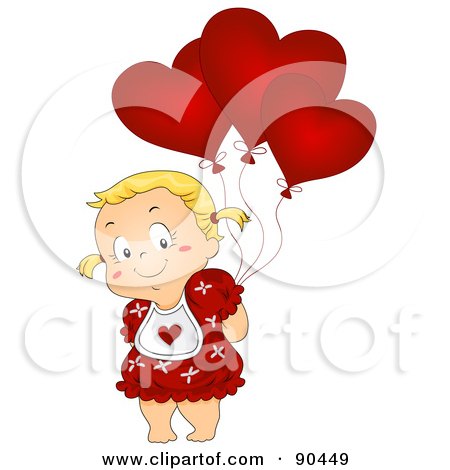Royalty-Free (RF) Clipart Illustration of a Cute Blond Girl Hiding Heart Shaped Balloons Behind Her Back by BNP Design Studio