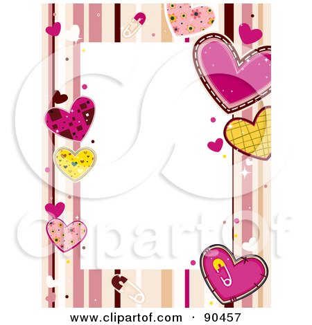Royalty-Free (RF) Clipart Illustration of a Border Of Pink And Yellow Valentine Hearts And Stripes Around White by BNP Design Studio