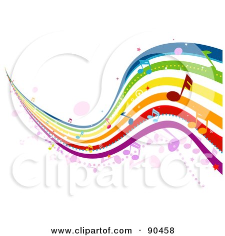 Royalty-Free (RF) Clipart Illustration of a Wavy Musical Rainbow With Notes by BNP Design Studio