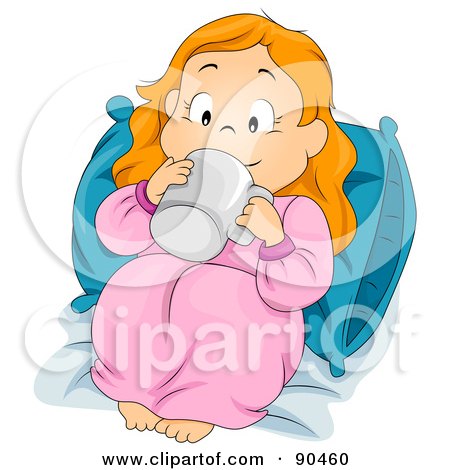 Royalty-Free (RF) Clipart Illustration of a Cute Little Girl Sipping A Beverage In Bed by BNP Design Studio
