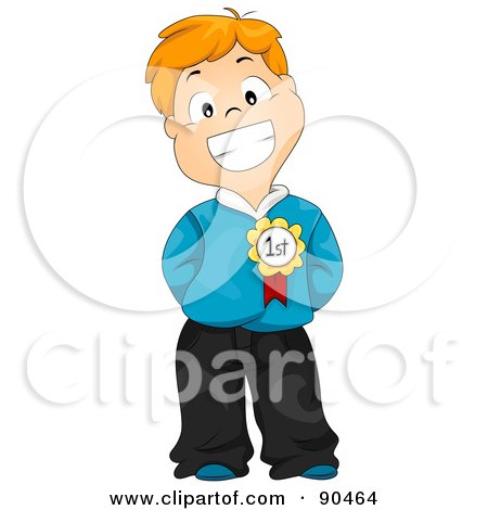 Royalty-Free (RF) Clipart Illustration of a Proud Red Haired School Boy Wearing A Medal On His Shirt by BNP Design Studio