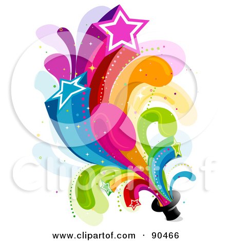 Royalty-Free (RF) Clipart Illustration of a Rainbow Star Burst From A Hat by BNP Design Studio