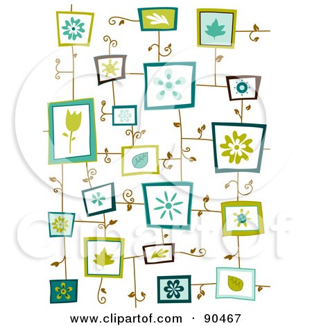 Royalty-Free (RF) Clipart Illustration of a Background Of Framed Flowers And Leaves by BNP Design Studio