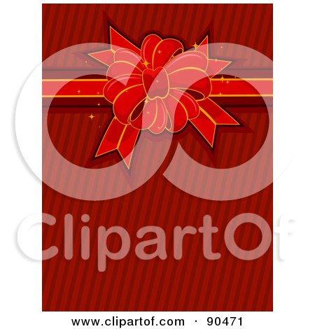 Royalty-Free (RF) Clipart Illustration of a Red Bow And Ribbon Over Red Stripes by BNP Design Studio