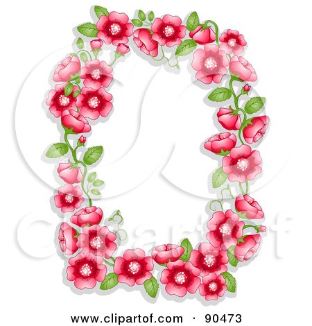 Royalty-Free (RF) Clipart Illustration of a Frame Of Red Flowers And Green Leaves  Around White by BNP Design Studio