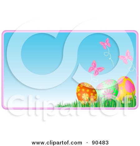 Royalty-Free (RF) Clipart Illustration of Butterflies Over Easter Eggs In The Grass by Pushkin