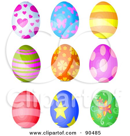 Royalty-Free (RF) Clipart Illustration of a Digital Collage Of Heart, Butterfly, Stripe, Floral, Spot And Star Patterned Easter Eggs by Pushkin