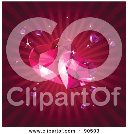 Royalty-Free (RF) Clipart Illustration of Gem Hearts Over A Bursting Red Background by Pushkin