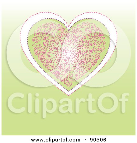Royalty-Free (RF) Clipart Illustration of a Pink Doodle Heart Over Green by Pushkin