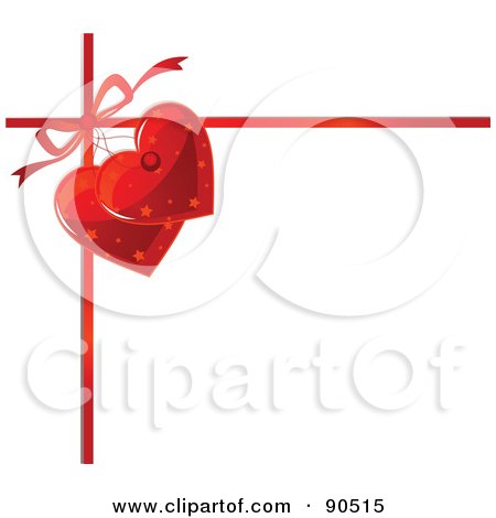 Royalty-Free (RF) Clipart Illustration of a Red Ribbon And Bow With Heart Tags On White by Pushkin