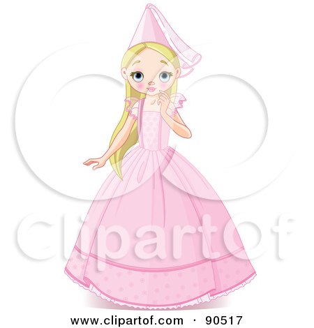 Royalty-Free (RF) Clipart Illustration of a Beautiful Blond Princess In A Pink Gown And Hat by Pushkin