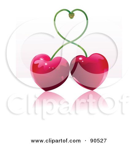 Royalty-Free (RF) Clipart Illustration of a Shiny Heart Cherries With Their Stems Forming A Heart by Pushkin