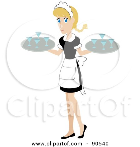 Royalty-Free (RF) Clipart Illustration of a Pretty Caucasian Waitress Carrying Beverages On Trays by Rosie Piter
